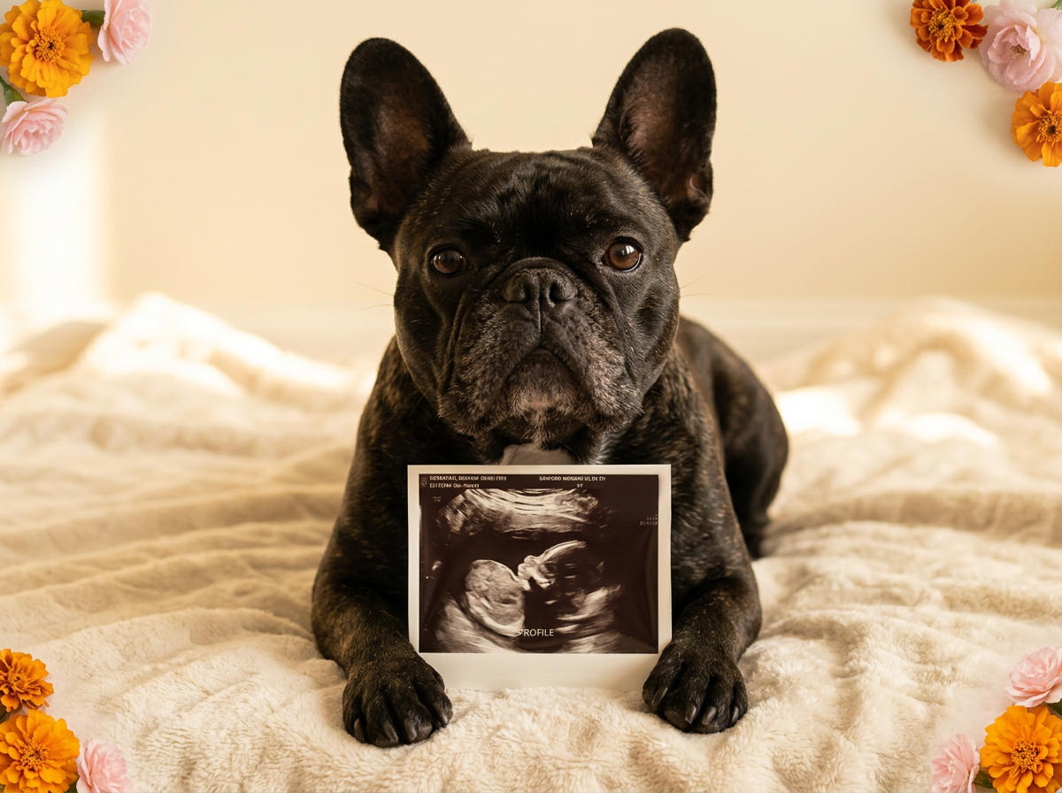 Laddu the French Bulldog with the baby's ultrasound